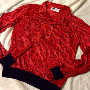 Vintage 80s Silky Red Blouse with Black Splatters